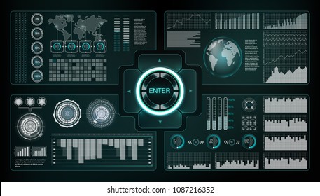 HUD style. Big hud sets. Vector science abstract.  Vector illustration. Futuristic user interface. Sky-fi HUD. 