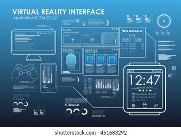 HUD style icon elements. Head-up display elements for the web and app. Futuristic user interface. Virtual graphic.