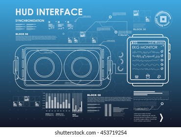 HUD style icon elements. Head-up display elements for the web and app. Futuristic user interface. Virtual graphic.