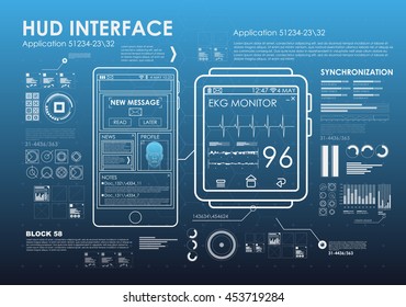 HUD style icon elements. Head-up display elements for the web and app. Futuristic user interface. Virtual graphic.