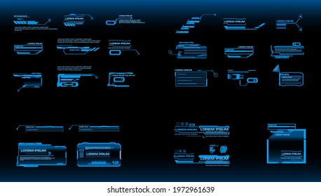 HUD style titles, callouts and headers. large set of digital information frames and blocks for the HUD user interface. Modern digital panels for the interface