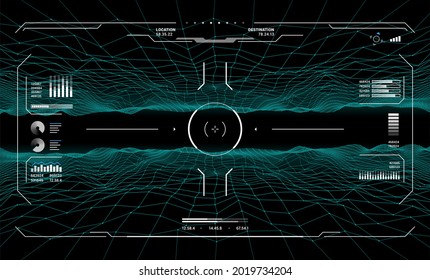 HUD Target Aim Controls On Futuristic Screen Interface, Vector Dashboard Background. HUD Target Aims On Radar Screen, Game Dashboard And UI Panel Controls With Crosshair Technology