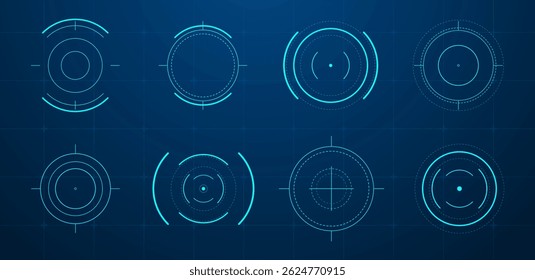 Ponteiros de destino ou meta de HUD futuristas. Ilustração vetorial