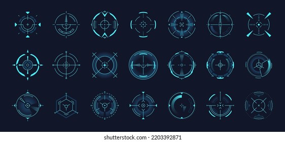 Hud Target Pointer. Laser Crosshair Collimator Sight, Optical Aiming Measurement Sniper For Sniper Gun, Aim Cursor Control Mark Military Tags Technology, Vector Of Screen Template Illustration