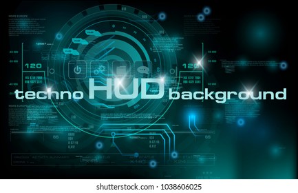 HUD techno background with floating numbers. HUD technology background, colorful digital background, 3D technology interface.