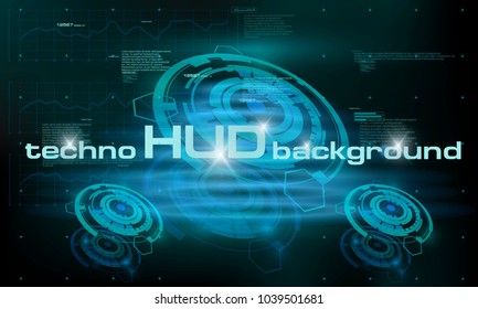 HUD techno background with floating numbers. HUD technology background, colorful digital background, 3D technology interface