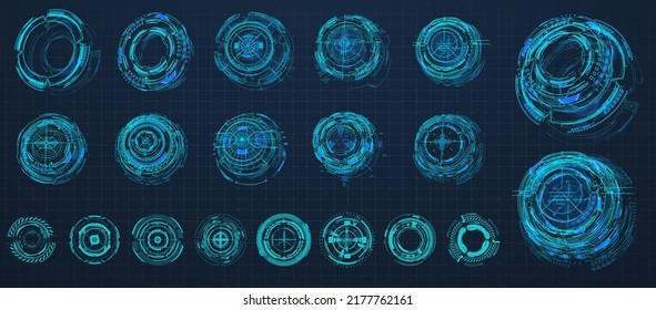Un estilo abstracto de fondo de tecnología humilde. 3d círculos futuristas sobre un fondo aislado. Forma geométrica del círculo abstracto. Elementos de diseño de interfaz o un juego de realidad virtual, hologramas de radar redondo.