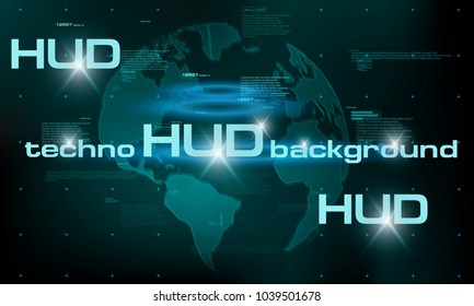 HUD technology background, colorful digital background, 3D technology interface. HUD techno background with floating numbers