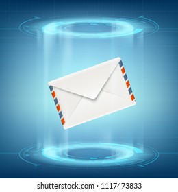 HUD technology background with paper envelope. Stock vector illustration.