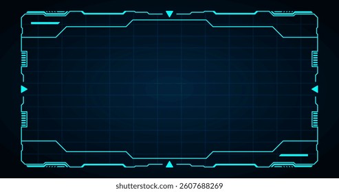 Hud technology futuristic digital interface with a glowing blue grid in the center, a high-tech background	