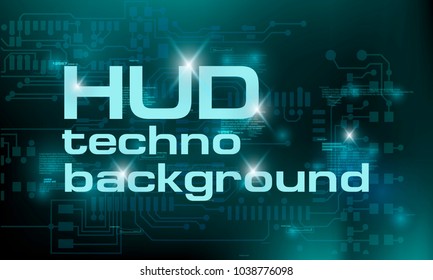 HUD technology green background, colorful digital background, 3D technology interface. HUD techno background with floating numbers