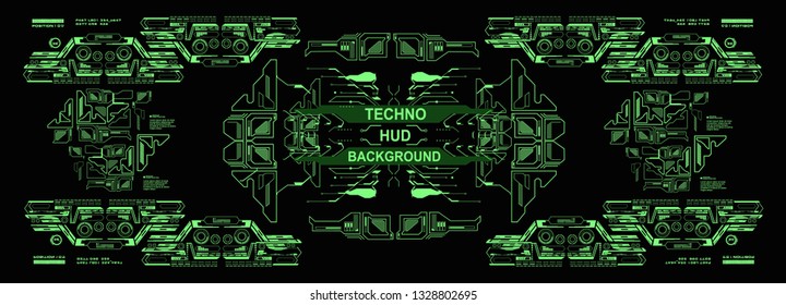 HUD technology green background, digital background, 3D technology interface. HUD techno background