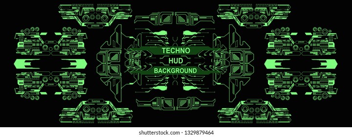 HUD technology green background, digital background, 3D technology interface. HUD techno background