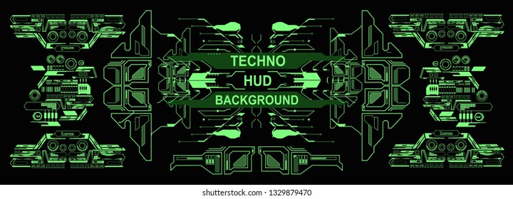 HUD technology green background, digital background, 3D technology interface. HUD techno background