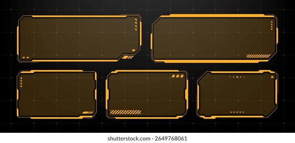 Vetor de quadro de caixa de texto Hud. Atenção à tela. Elementos de interface futurista. Ciberdesign de ficção científica. Modelo de interface do usuário do jogo.