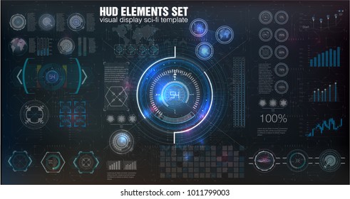 HUD UI. Abstract virtual graphic touch user interface. Infographic. Vector science abstract.  Vector illustration Futuristic user interface.Graphic display control the pallet rocket. Sky-fi HUD.