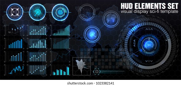 HUD UI. Abstract virtual graphic touch user interface. Infographic. Vector science abstract.  Vector illustration. Futuristic user interface.Graphic display control the pallet rocket. Sky-fi HUD.