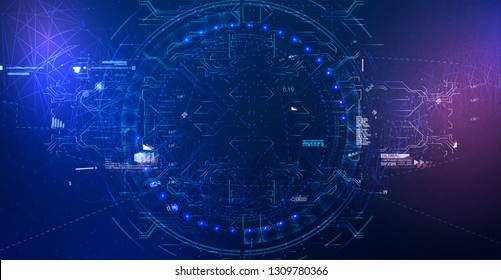 HUD UI. Abstract virtual graphic touch user interface. Abstract circuit board global network technology background 