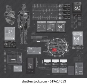 UI HUD para la aplicación. Resumen de la interfaz de usuario táctil gráfico virtual. Elementos web del conjunto de radar del monitor de pantalla del monitor de interfaz de interfaz de usuario