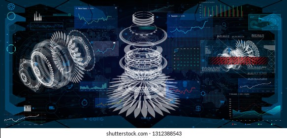 HUD UI for app. Futuristic user interface FUI and Infographic elements. Abstract virtual graphic touch user interface. UI hud infographic interface screen monitor radar set web elements. Mechanisms
