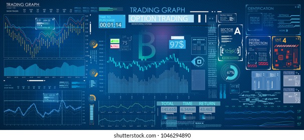 HUD UI for business app.  Abstract virtual graphic touch user interface.  interface for trading bitcoin 