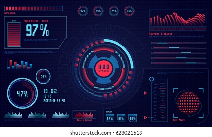 HUD UI for business app. Futuristic user interface HUD and Infographic elements. Abstract virtual graphic touch user interface. UI hud infographic interface screen monitor radar set web elements
