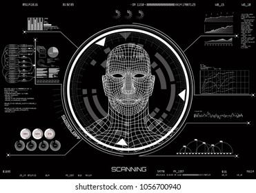 HUD UI. Concept of face scanning. Machine learning systems technology, accurate facial recognition biometric technology and artificial intelligence concept. Technology elements modern interface hud ui