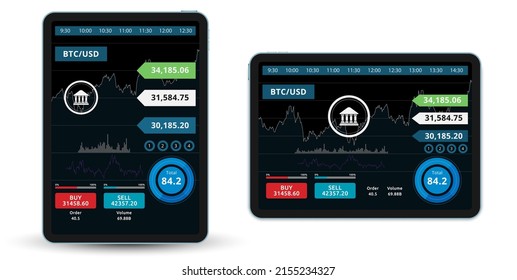 HUD or UI Crypto currenty trading application. Set of interface application vertical and horizontal form. Design element.  White background. Flat design.