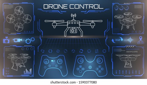 HUD UI for Drones, Uav, Unmanned, Quadrocopter, Copter, Console. Control Elements for Interfaces