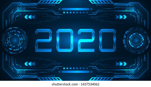 HUD UI Futuristic Frame with Text 2020, Happy New Year. Technology Background