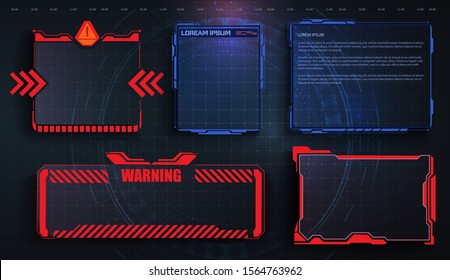 HUD, UI, GUI futuristic Frame Benutzeroberfläche Bildschirm Elemente Set. Mit Anrufkommunikation eingerichtet. Futuristische Benutzeroberfläche. High-Tech Strichetiketten, digitale Vorlagen. Vektorgrafik-Titel