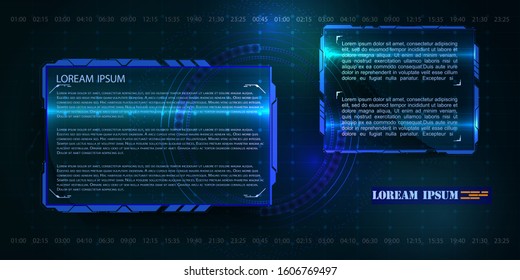 HUD, UI, GUI futuristic frame user interface screen elements set. Set with call outs communication. Abstract control panel layout design. Virtual hi Scifi technology gadget interface for game app