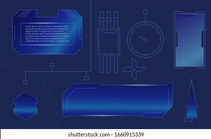 Hud ui gui futuristic frame.different screens.technology interface screen.User elements set.High tech for video game. Sci-fi concept design. Callouts.Warning cyber.Data space dashboard vurtual display