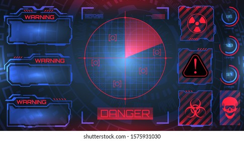 HUD, UI, GUI Futuristic Frames user Interface. Warning, Danger Elements. Dashboard, Scanning System - Illustration Vector