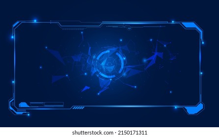 HUD UI GUI Futuritic Interface Screen Template con Plexus Polygonal Cloud Digital Data Structure Concept. Plantilla de marco de supervisión del sistema para juego, trabajo infográfico, película científica.