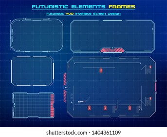 HUD UI GUI futuristic user interface screen elements set .  Abstract control panel layout design. Sci fi virtual tech display. Vector illustration 