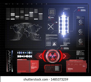 HUD, UI, GUI futuristic user interface screen elements set. High tech screen for video game. Sci-fi concept design. Callouts titles. Modern banners, frames of lower third. Red. Vector illustration