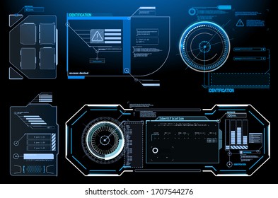 HUD UI GUI futuristic user interface screen elements set. High tech screen for video game. Sci-fi concept design. Square Frames Blocks Set HUD Interface Elements. Futuristic warning frame