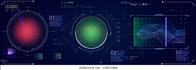 HUD UI GUI futurista interfaz de usuario pantalla de elementos establecidos. Pantalla de alta tecnología para videojuegos. Diseño de concepto de ciencia ficción. Ilustración del vector