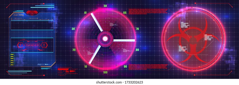 HUD UI GUI futuristic user interface screen elements set. High tech screen for video game. Sci-fi concept design. Vector illustration