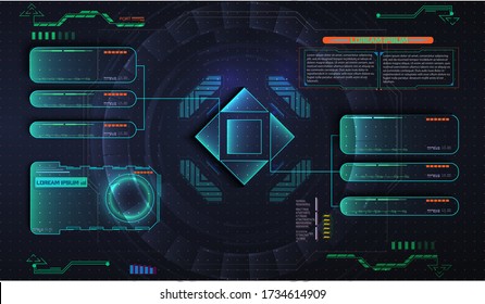 HUD UI GUI futuristic user interface screen elements set. High tech screen for video game. Sci-fi concept design. Vector illustration