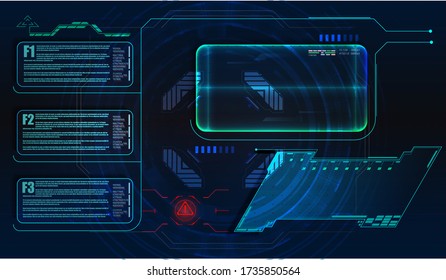 HUD UI GUI futuristic user interface screen elements set. High tech screen for video game. Sci-fi concept design. Vector illustration
