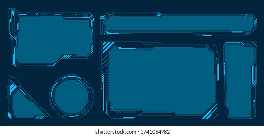 HUD UI GUI futuristic user interface screen elements set. High tech screen for video game. Sci-fi concept design. Vector illustration.