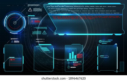 HUD, UI, GUI futuristic user interface screen elements set. High tech screen for video game. Sci-fi concept design.  Virtual hi Scifi HUD, UI, GUI futuristic user frame interface screen elements set.