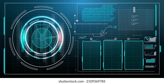 HUD, UI, GUI futuristic user interface screen elements set. High tech screen for video game. Sci-fi concept design.  Virtual hi Scifi HUD, UI, GUI futuristic user frame interface screen elements set.