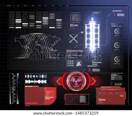 HUD, UI, GUI futuristic user interface screen elements set. High tech screen for video game. Sci-fi concept design. Callouts titles. Modern banners, frames of lower third. Red. Vector illustration