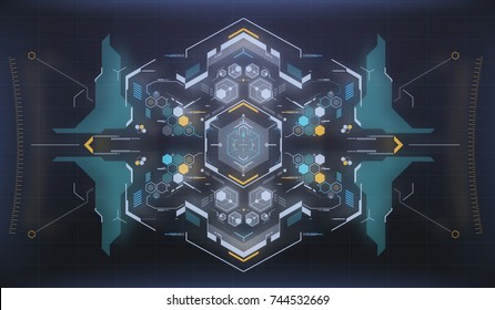 HUD UI and infographic elements. Radar interface. Spaceship hightech screen concept.