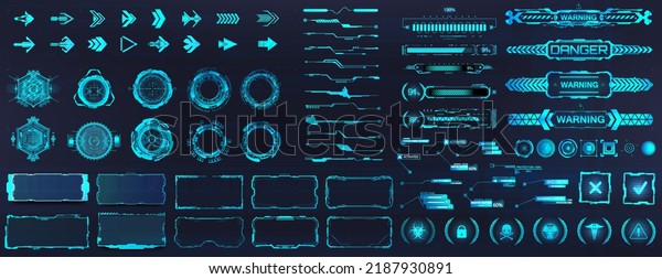HUD, UI - interface graphic pack. Sky-fi elements.\
Futuristic user interface graphic box for UI, UX, KIT, GUI. HUD set\
- Digital lines, arrows, callouts titles, circle, frames, bar\
labels. Vector set