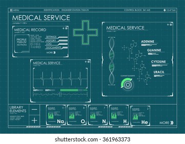 HUD UI for medical app. Futuristic user interface HUD and Infographic elements. Abstract virtual graphic touch user interface. UI hud infographic interface screen monitor radar set web elements