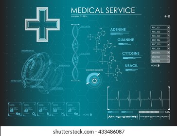 HUD UI for medical app. Futuristic user interface HUD and Infographic elements. Abstract virtual graphic touch user interface. UI hud infographic interface screen monitor radar set web elements